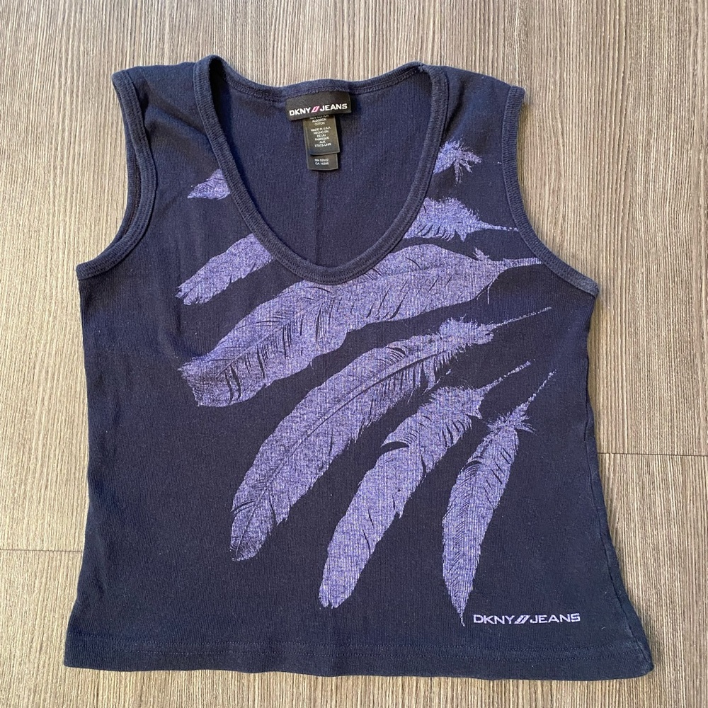DKNY Jeans Feather Design Cropped Top M